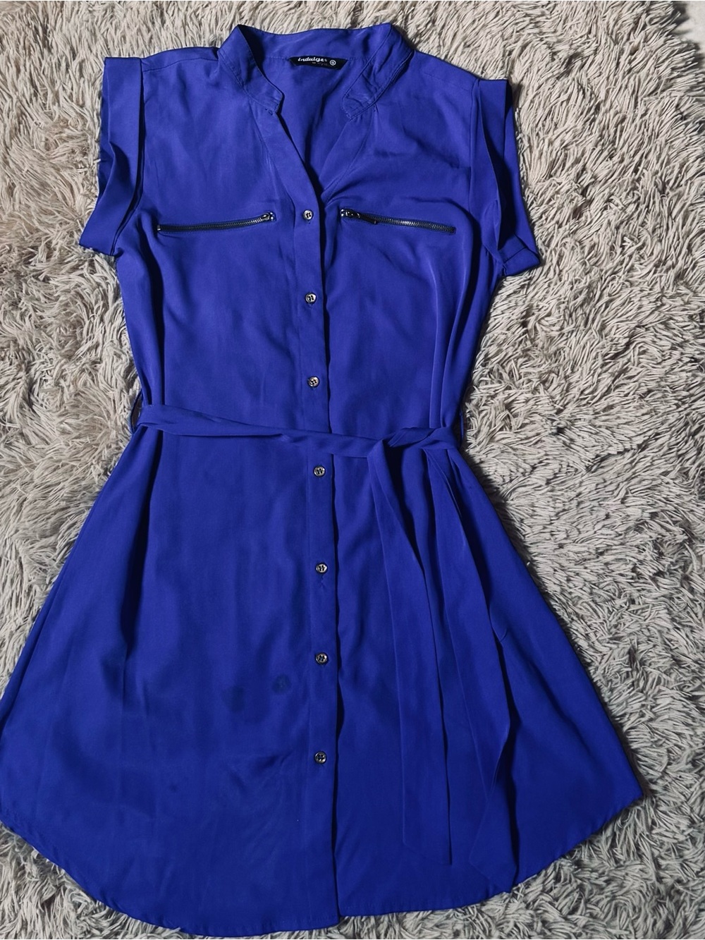 Sleeve Shirt Dress with Belt in Royal Blue